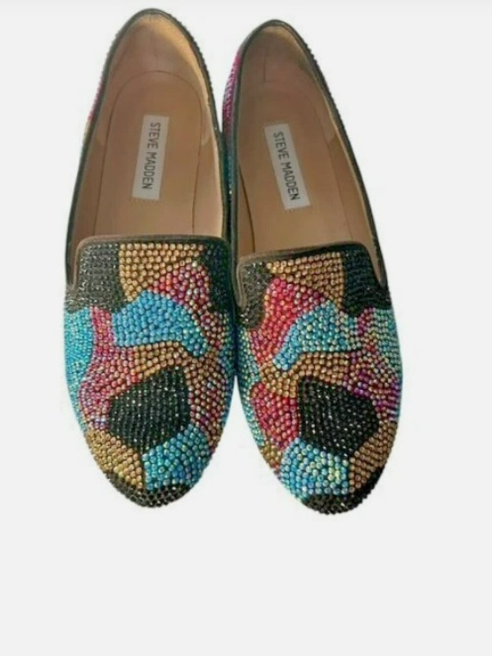 Steve Madden Women's Leather Loafer Concord Multicolor Rhinestone Flats Size 8
